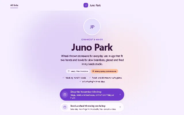 Preview of the Link in bio template