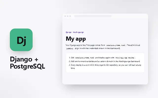 Preview of the Django + PostgreSQL template